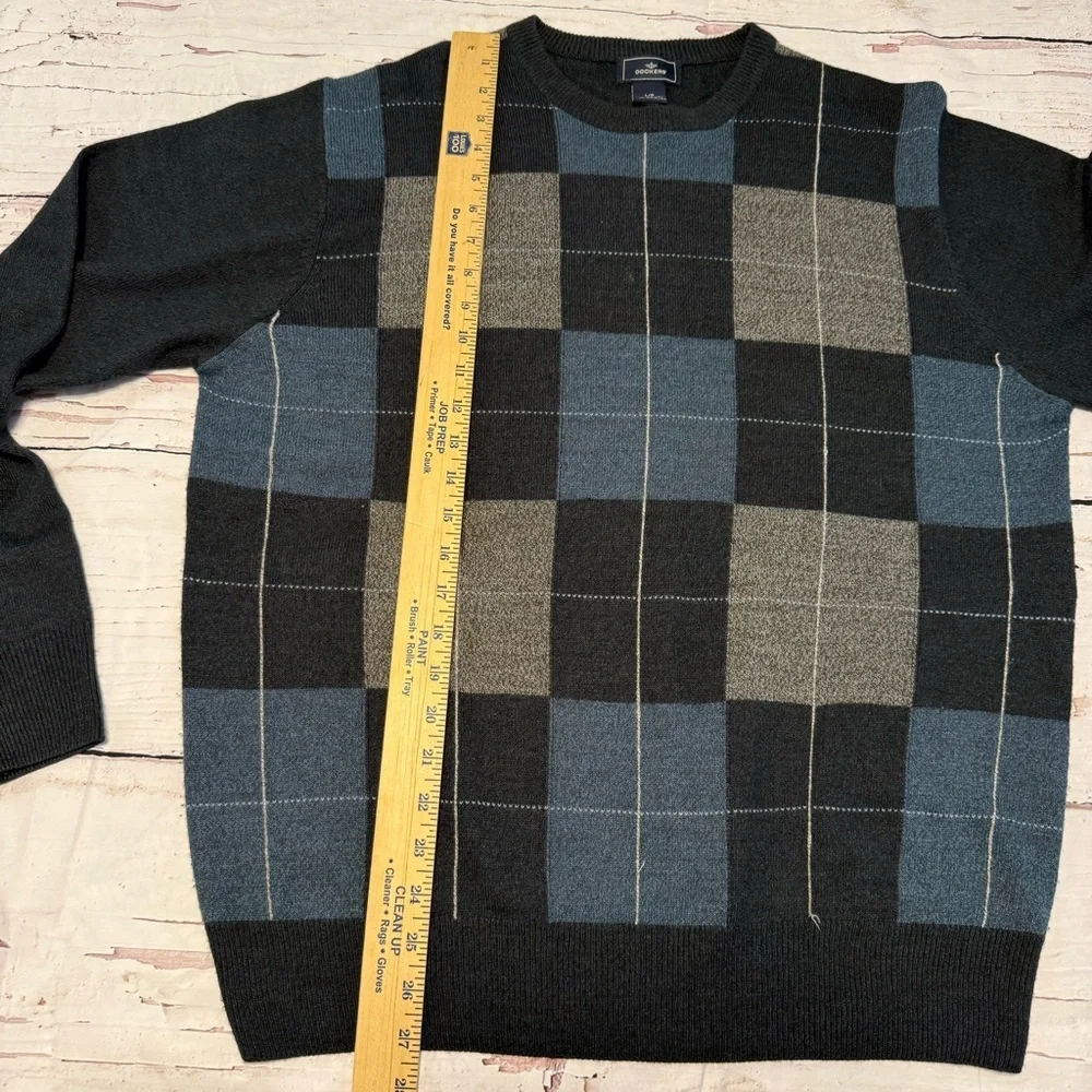 Dockers Men’s Plaid Crewneck Sweater – Size L – Blue Gray‎ Check Knit